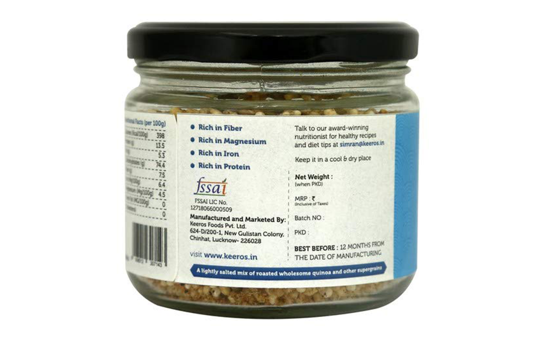 Keeros Roasted Supersnack Quinoa Grain   Glass Jar  200 grams